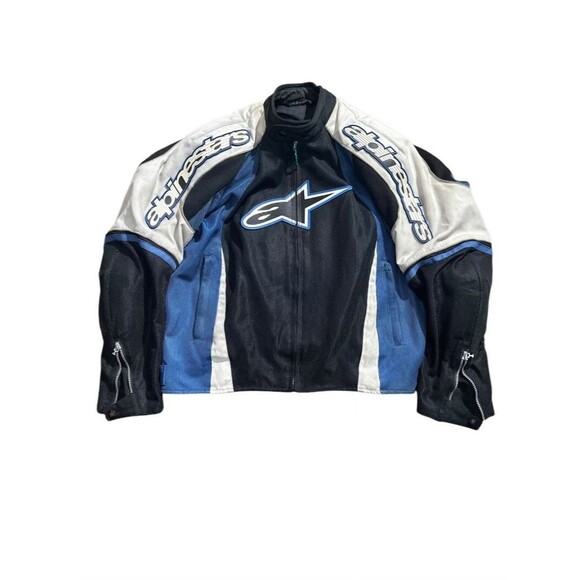 Alpinestars armored Motorcycle jacket black white Blue Tares Ware XL - Picture 1 of 16